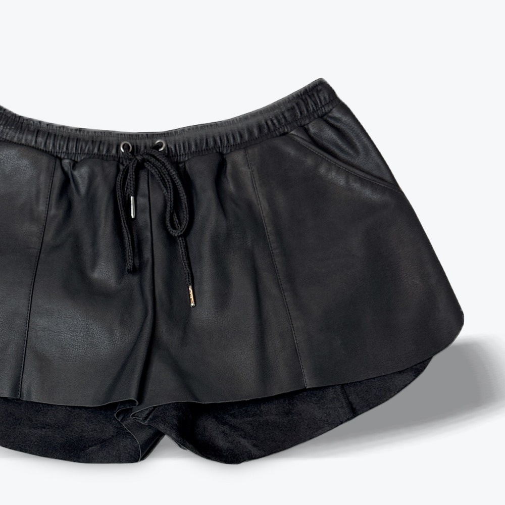 DAVID LERNER NEW YORK Dylan Shorts Black Faux Leather Drawstring Waist MSRP $119
